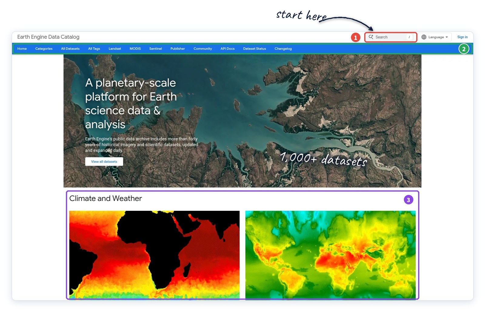 图 2 ｜ Earth Engine Data Catalog 首页